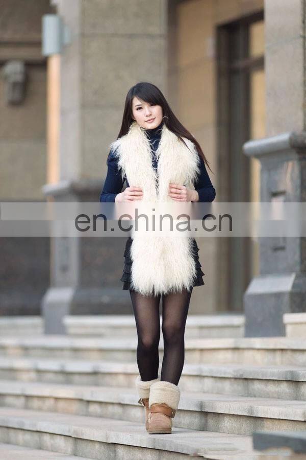 Long hair tibet Mongolian Lamb Fur Scarf red shawl for women