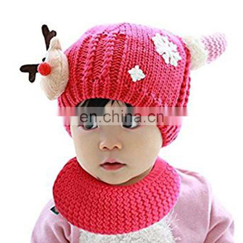 New Style Toddler Kids Cartoon Christmas Elk Horn Crochet Knitted Reindeer Hat