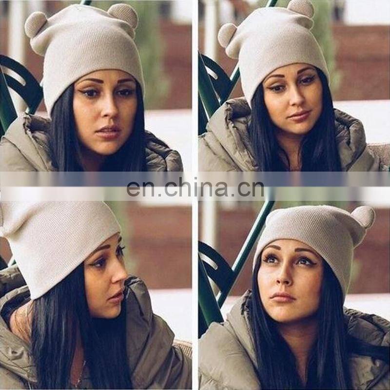 Catgirl Plain Beanie Knit Ski Cap Skull Hat Warm Solid Warm Cuff Blank Beanie