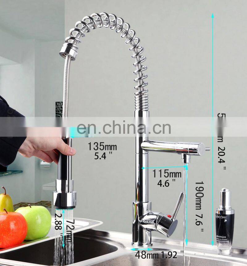 Mixed Brass LED Light Pulling Out Faucet Water Tap For Kitchen