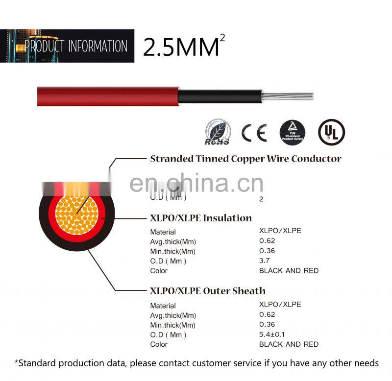 cable for solar panels 2.5mm solar cable