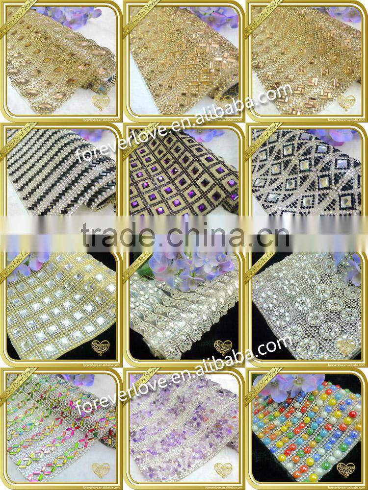 White beads crystal hot fix rhinestone mesh for straps FRM-239