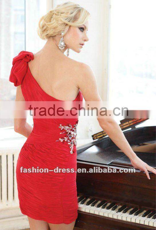 Charming Red Sexy Slim One-shoulder Party Dress Cocktail Dress
