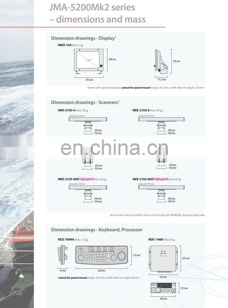 Marine electronics maritime navigation communication JMA-5200MK2 JMA-5212-4 JMA-5212-6 BB 15'' 10KW 96NM X band nautical radar