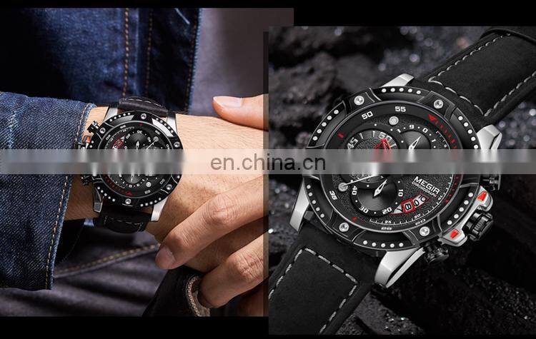 MEGIR 2130 Luxury Watches Online Fashionable Quartz Analogue Leather Band Waterproof Sport Men Wrist Watch