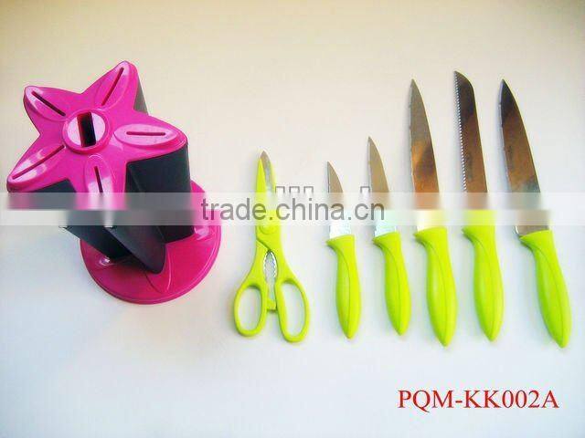 Pretty stainless steel kitchen knife set with flower shape block 002A