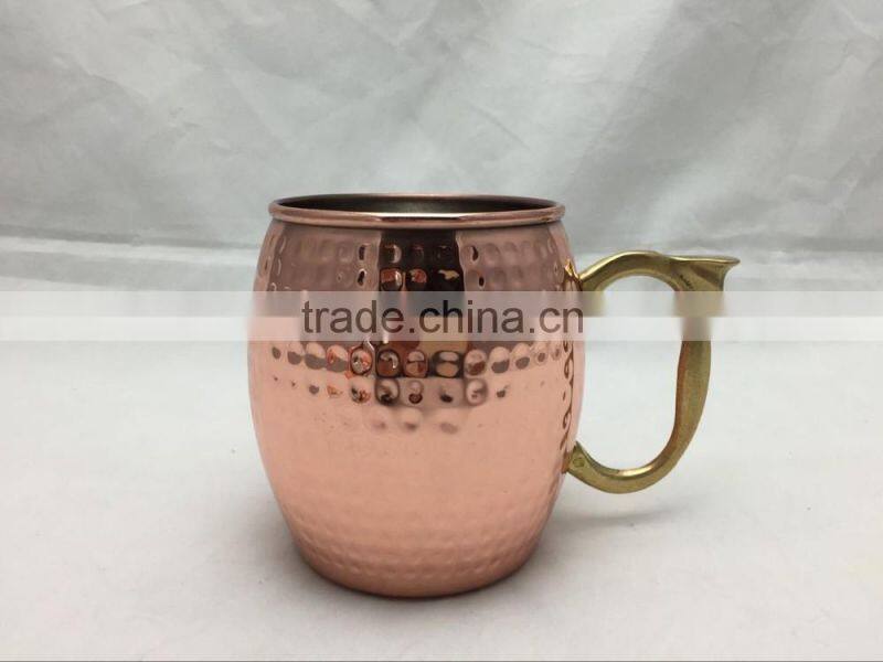 20oz Hammered Copper Moscow Mule Mug Handmade of 100% Pure Copper, Brass Handle Hammered Moscow Mule Mug / Cup.