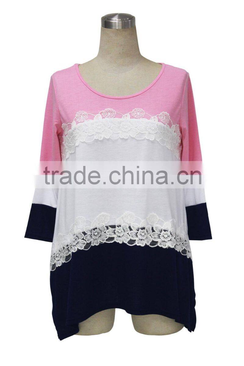 Designer Western Irregular Pastel Color Patchwork Colorblock Bohemian Women Lace Ladies Tops