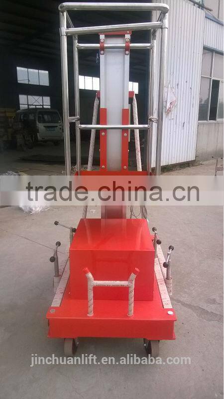 Hydraulic mobile single mast aluminum alloy lift platform powered by DC/AC