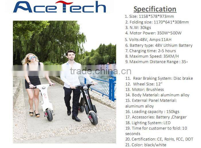 2016 Hot Sale New Product 2 Wheel Electric Scooter with 3-5h Charging Time and 35-40km Range For Charge fast