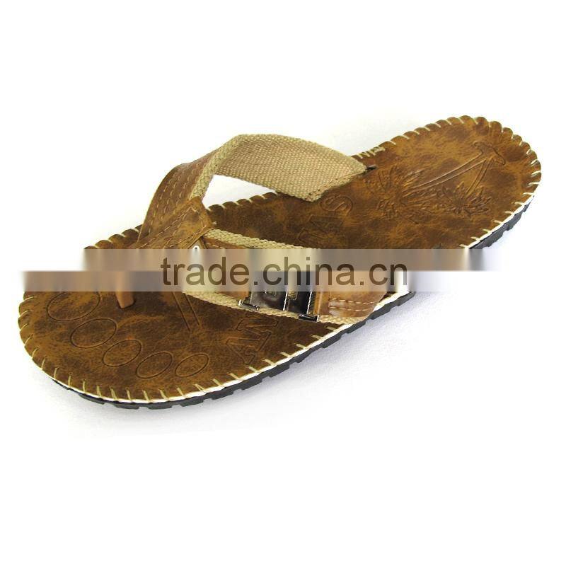 2015 stylish PU upper men logo sand flip flops