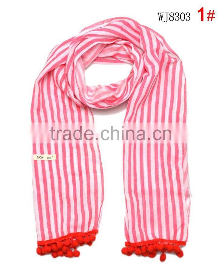 New Arrival Striped Lace Pom Pom Brim Boys Girls Baby Kids Winter Scarf