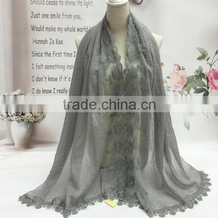 2016 Summer Spring Retro Flower Rattan Embroidery Cotton Linen Pashmina Shawl