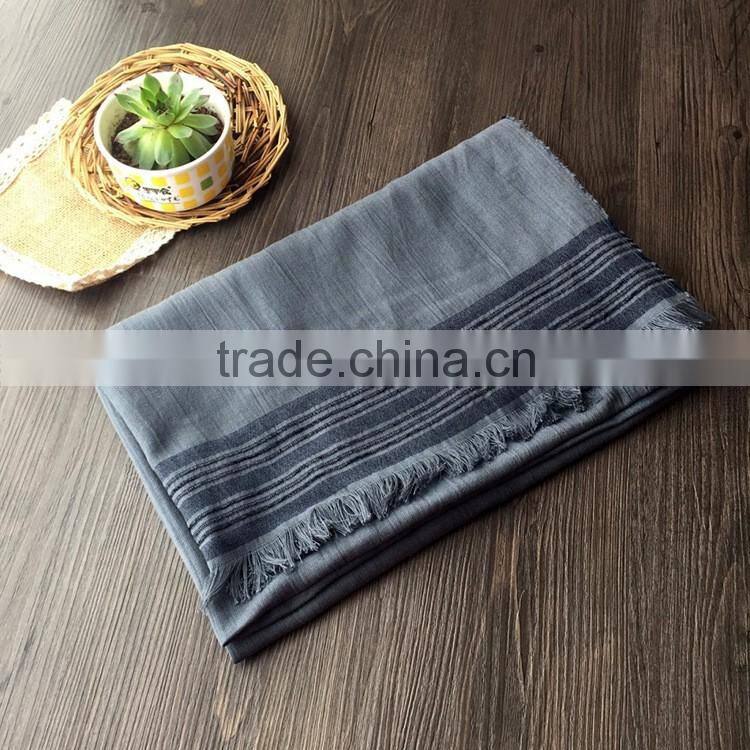 Fashion New Arrival Women Lady Long Plain Cotton Linen Striped Yarn Dyed Scarf