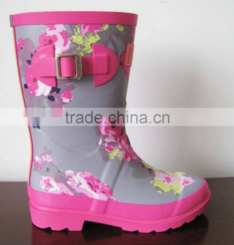 2016 grey flowers kid rain boot