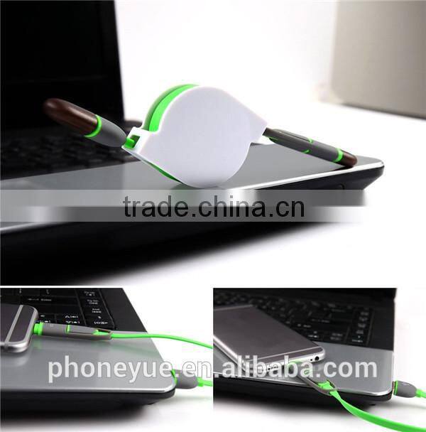 2016 latest products 2 in 1 retractable micro usb cable for charging