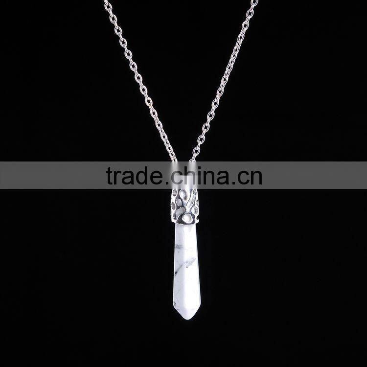 Wholesale Women Jewelry Fashion Gem Stone Pendant Turquoise Stone Bullet Necklace SMJ0112