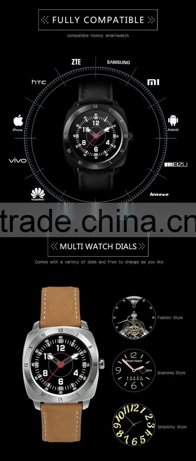 DM88 Nucleus OS bluetooth 3.0+4.0 1.22" screen Lithium-ion polymer battery heart rate monitor smart watch