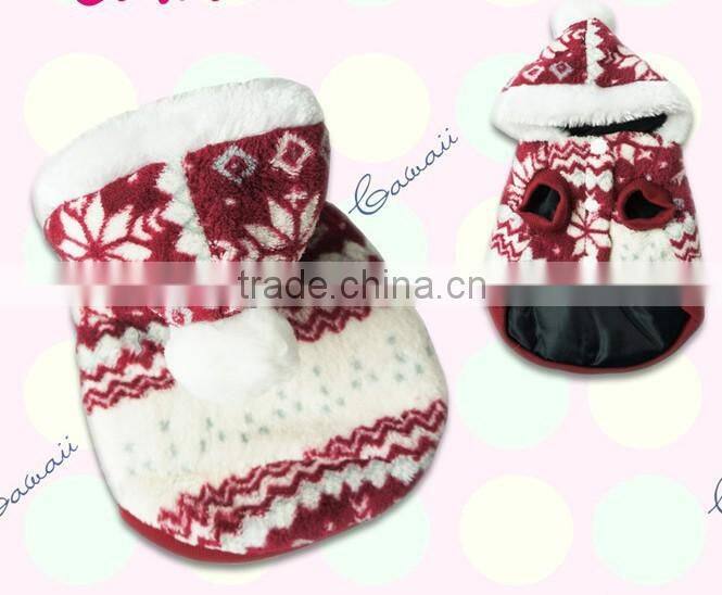 Red Christmas Fleece Dog Hoodie Clothes superwarm