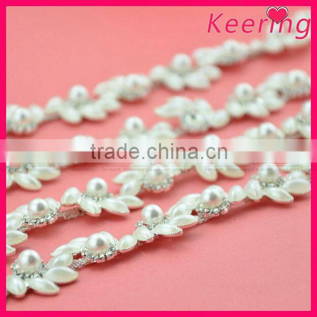 Hot sale pearl and crystal rhinestone cup chain for decorations WRC-201