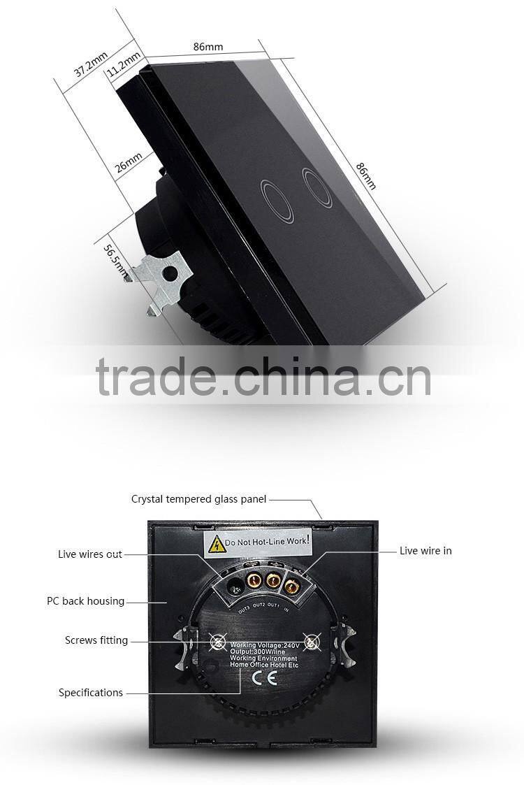 1gang 1way EU Standard, Remote Switch, Crystal Glass Panel Wall Light Remote Touch Switch