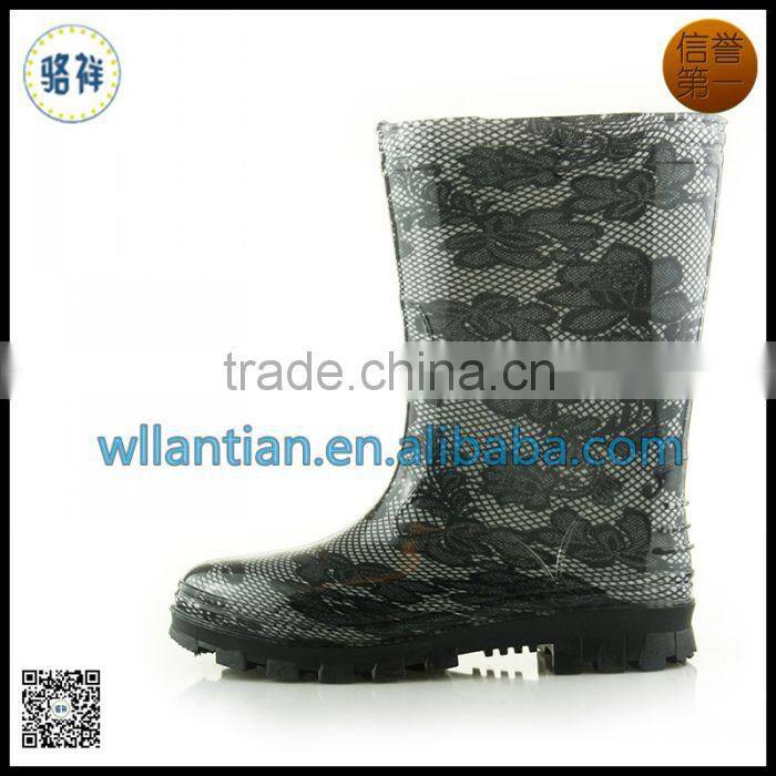 Printed color warm Fabric rain boots