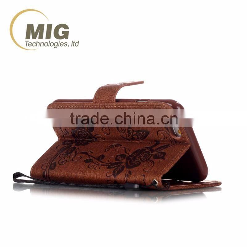 Fasion designed Diamond butterfly wallet leather case cover with strap, leather case with inside TPU for iphone 6s/6 plus