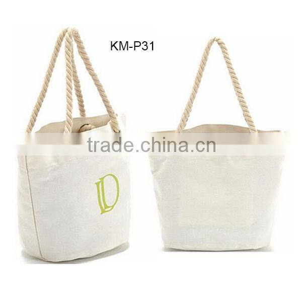 Wholesale China supplier custom stripes printedleather handle canvas bag