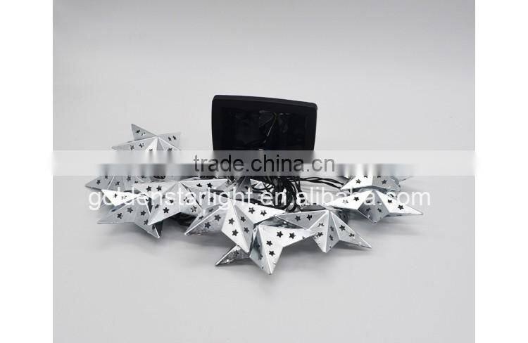 2016 New hot 10 led solar metal star string decoration light