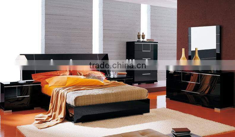 Modern design bedroom black high gloss furniture