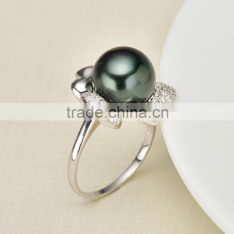 high luster 8-9mm black pearl ring designs for wholesale