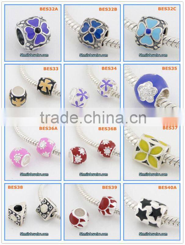 Wholesale White Enamel and Black CZ Sterling Silver Jewelry Beads BES58