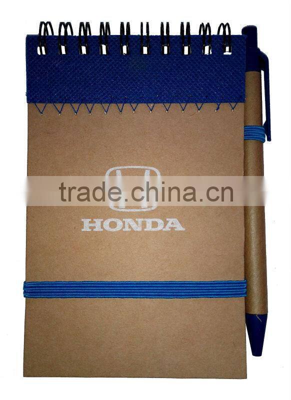 Recycled environmental spiral wenzhou high quality school pocket made in china notebook with elastic