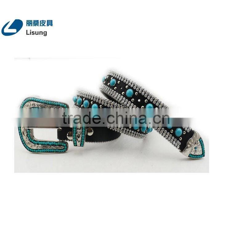 Fashion CowgirL Western Sparkling Turquoise Strass Chain Rhinestone Leather Belt