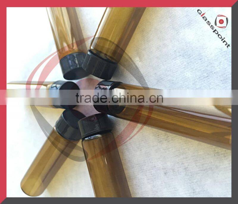 Cylindrical bottle, sample glass vials with poly phenolic cone liner cap