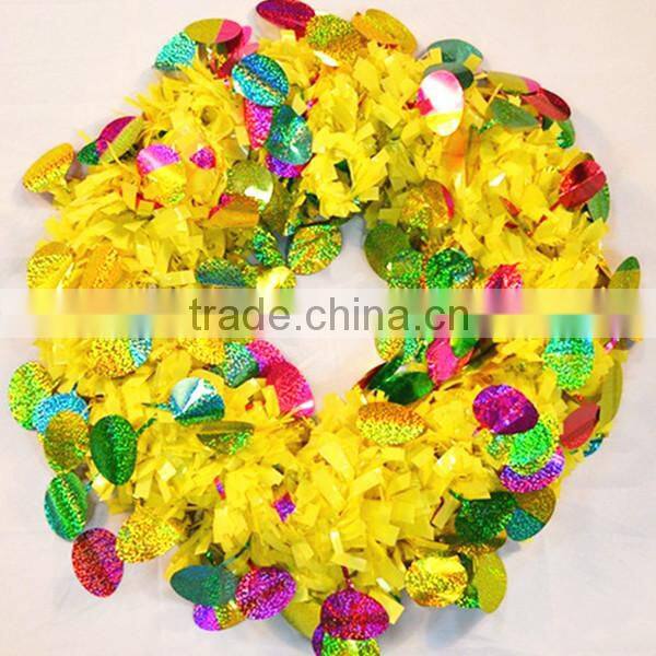 Colorful Holographic Leaves PVC 16" Tinsel Garland For Christmas Decorations