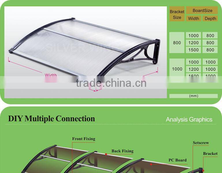 Affordable easy assembly Outdoor DIY polycarbonate canopy designs with mid-fixing bar can save space