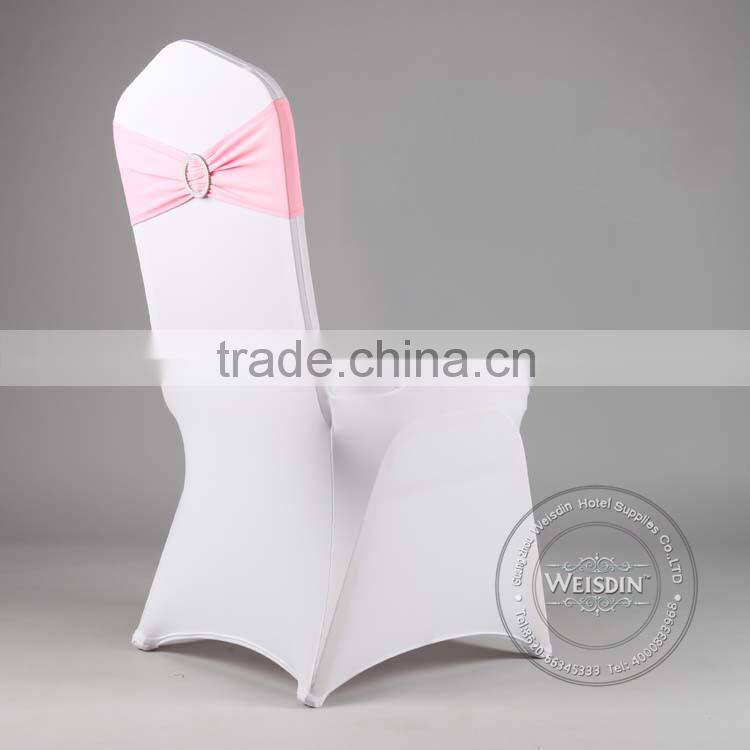 Top quality shirred lycra spandex chair cover with diamond buckle wholesale wedding chair cover with plume sash