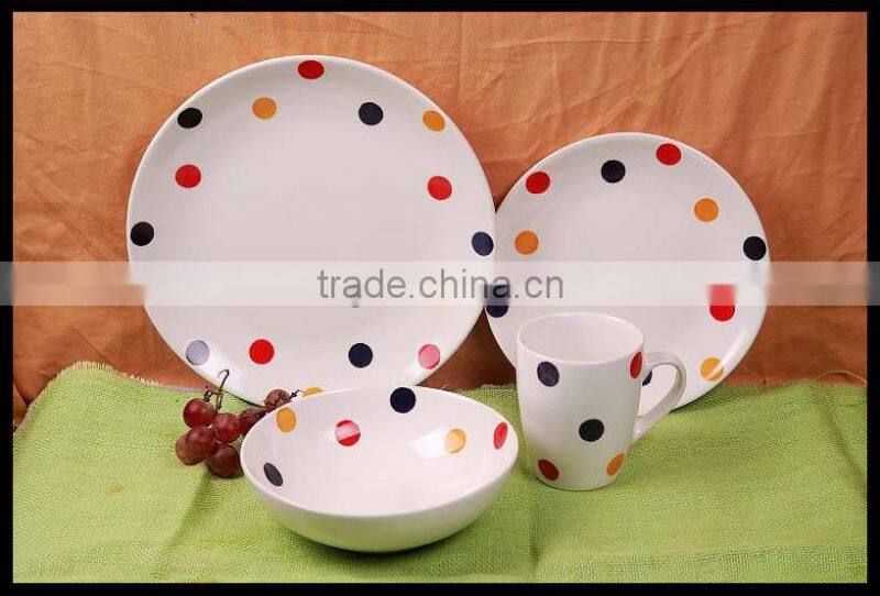 dots design stoneware tableware made in China 16pcs ceramic dinnerware and stoneware dinner set