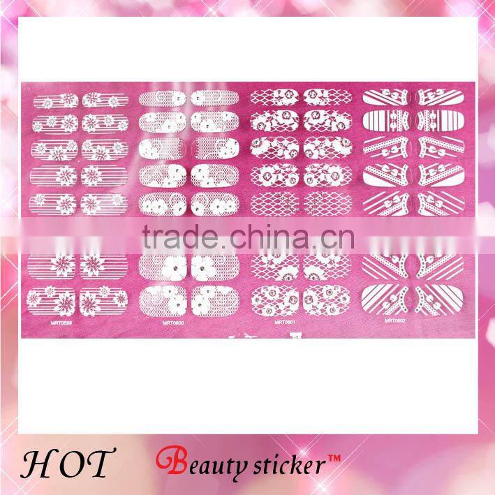 Hot Fashion Shining White Lace Nail Wraps Bling 2D Nail Wraps UV gel Nail Sticker