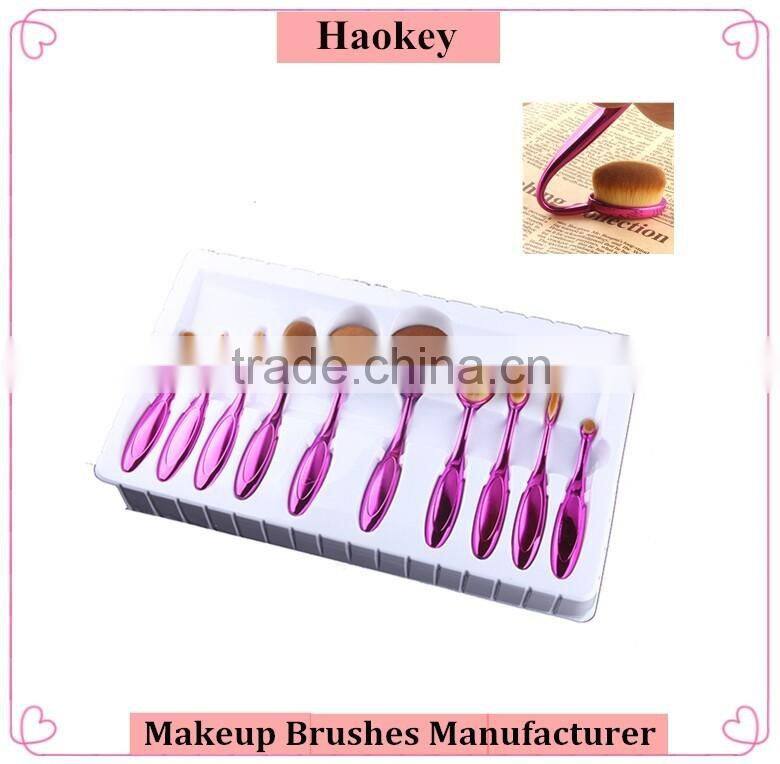 2016 Professional 10pcs colorful toothbrush Shape oval make up set brushes
