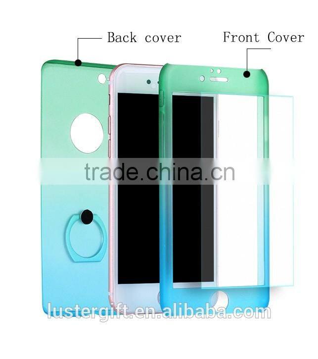 3 in 1 Phone Case with Rotating Ring Kickstand Tempered Glass Screen protector 360 Full body Cover Case for iPhone 6 6S