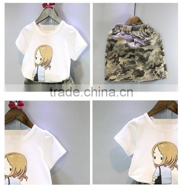 Factory Price Boutique Short Sleeve Camouflage Mini Children Girls Skirt Suit