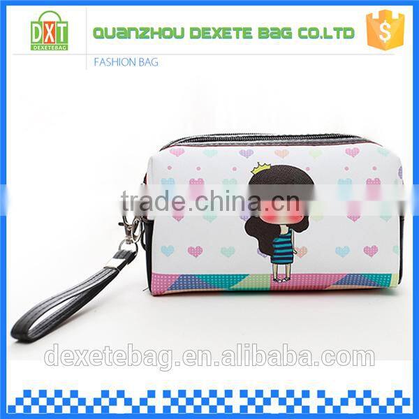Fashion zipper portable cosmetic pu organizer bag with two main compartment