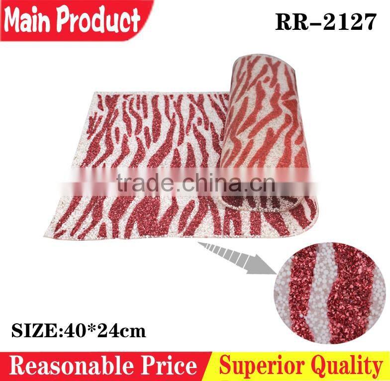 Fabric decorative beaded mesh trim, hot fix adhesive sheets roll