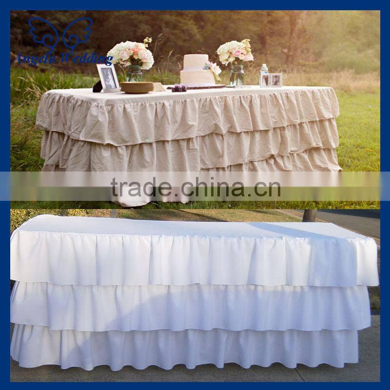 SK001C New 2015 elegant polyester ruffled steps in bridal grey table skirts