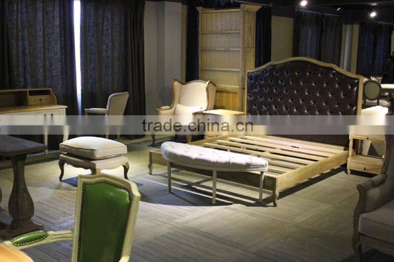 Antique PU leather wood bedroom furniture