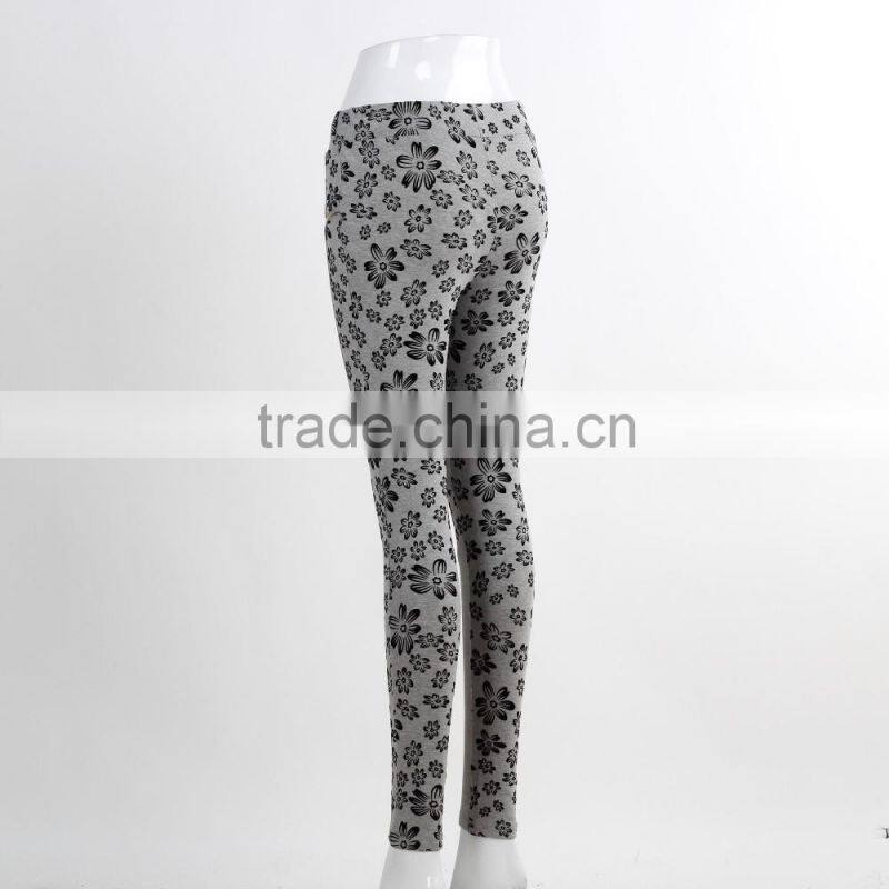 F5W31069 Women Flower Print Two Front Zippers Leggings