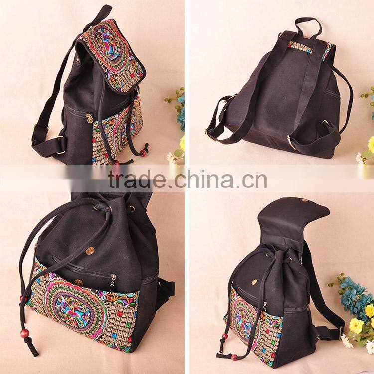 canvas ethnic embroidery woman wholesale school backpack