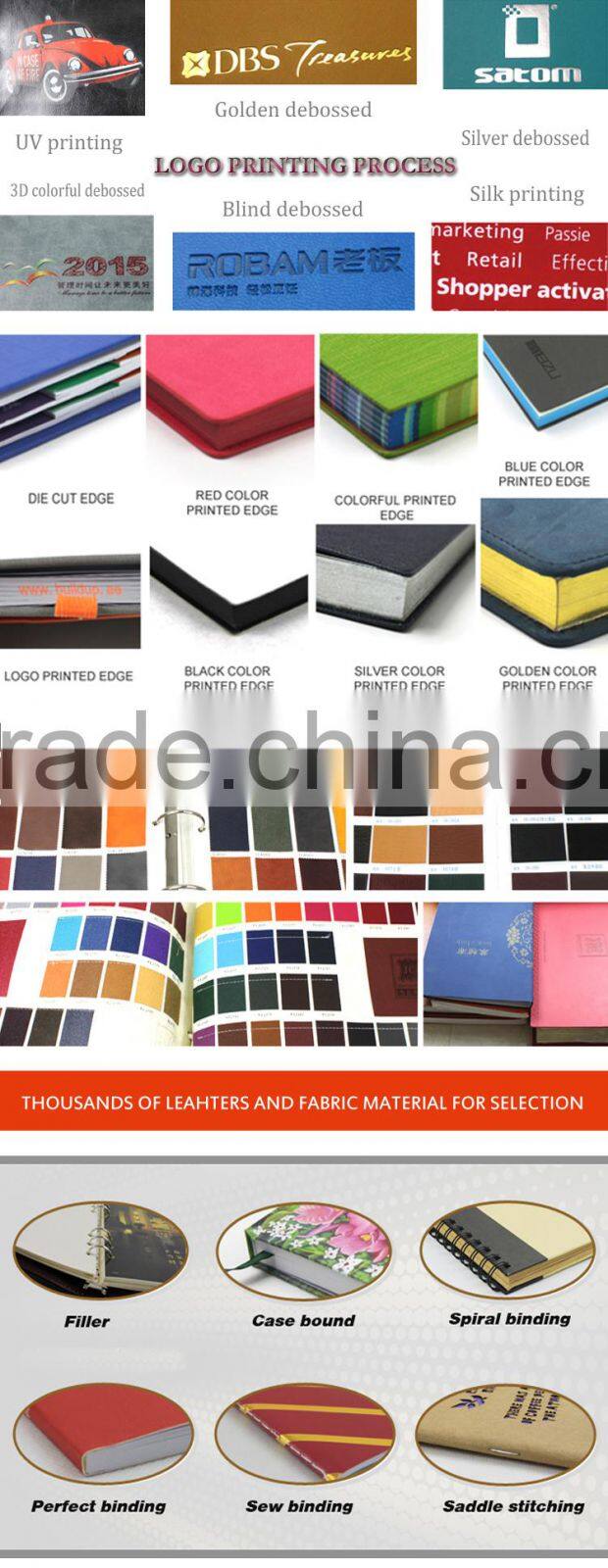2016 High Quality Diary Leather Cover Notebook /Custom Paper Notebook Office Supplier